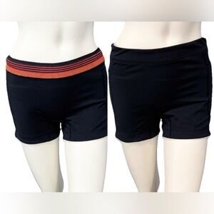 Free People Fp Movement Bike Shorts Womens M Black/Orange Striped Fold Over RARE